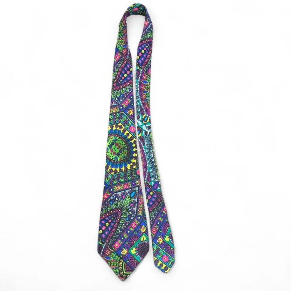 Vintage 70s Psychedelic Multicolor Necktie Paisley Groovy Retro Statement Soft